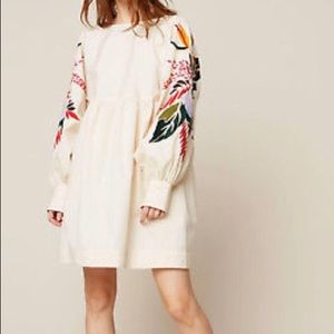 Free people boho ivory dress w/flowers size XS